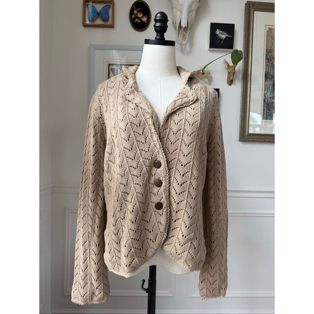 Vintage Spiegel Khaki Tan Knit Sweater Cardigan Blazer Cotton XL
